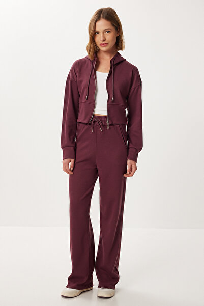 Lovelyİstanbul Hooded Zippered Knitted Top and Bottom Set Lci0049 Mürdüm