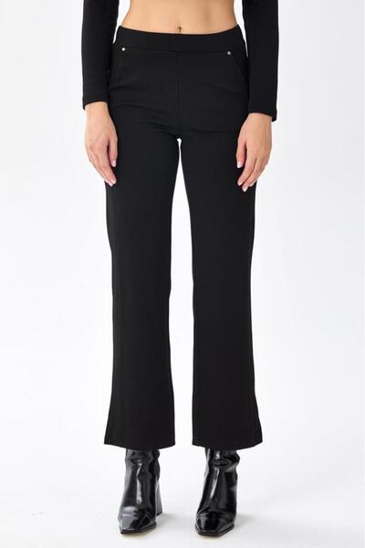 İKİLER Beli Lastikli Paçası Yırtmaç Detaylı Pantolon 256-2006