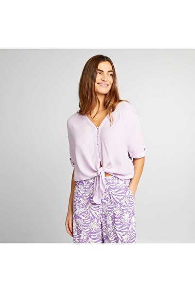 KİABİ بلوزة بربطة عنق بأكمام قصيرة باللون الأرجواني