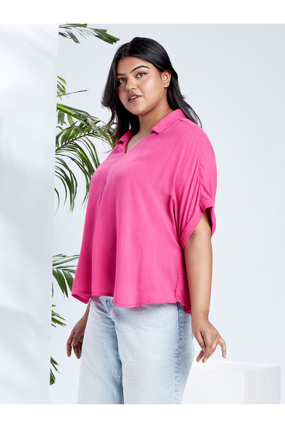 Globus By Styli Plus Size Pink Short Sleeve Top