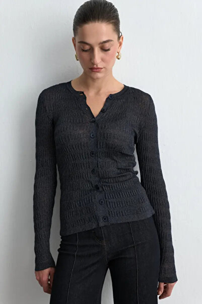 Gusto Waffle Knit Cardigan - Navy Blue