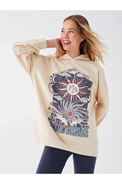 LC Waikiki Hanorac pentru femei LCW Vision Beige cu imprimeu cu mânecă lungă supradimensionat