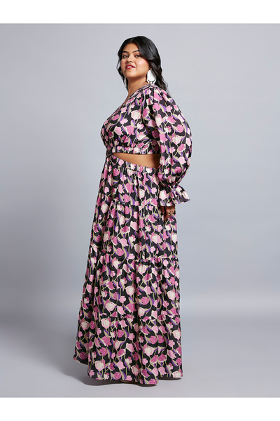 Globus By Styli Plus Size Floral Print Waist Cut-Out Maxi Dress