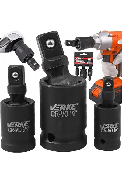 VERKE Set 3 adaptoare pentru impact cu articulatie, 75 mm 1/4", 3/8", 1/2",