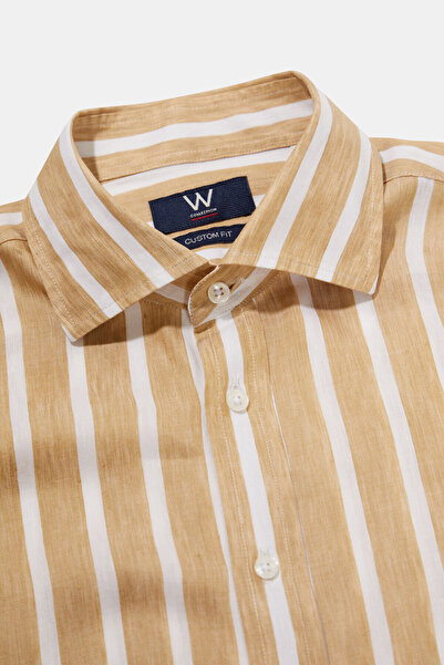W Collection White Long Sleeve Striped Cotton Elastane Shirt