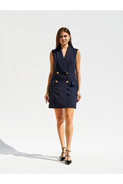 Womengrom Lefon Women's Sleeveless Double-Breasted Jacket Dress