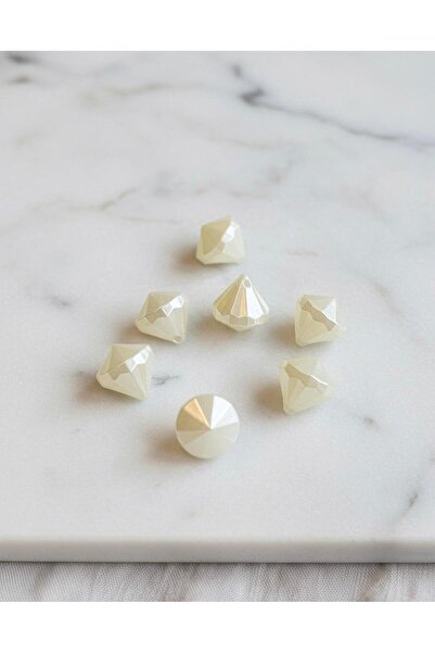 BEİLYS COSMETİCS & ACCESSORY 50 Pcs Cream Color Diamond Cut Acrylic Hole Beads 15mm B:79