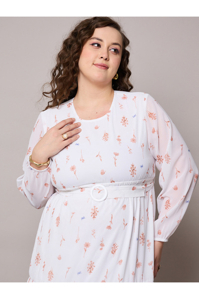 Sassafras By Styli Plus Size White Floral Print Tiered Maxi Dress