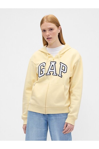 GAP Kadın Sarı Logo Fleece Fermuarlı Sweatshirt