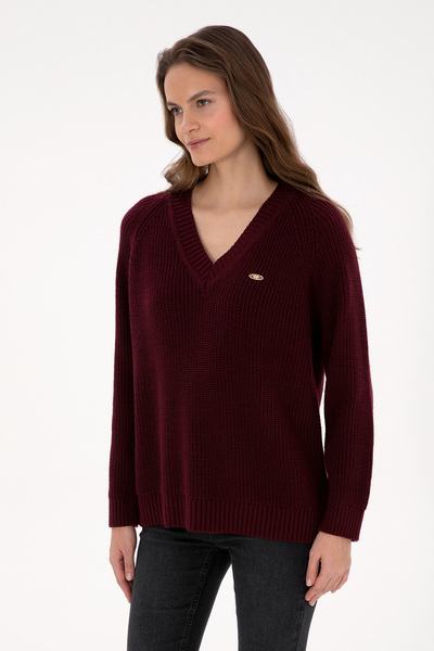U.S. Polo Assn. Women's Burgundy V-Neck Sweater 50314934-Vr177