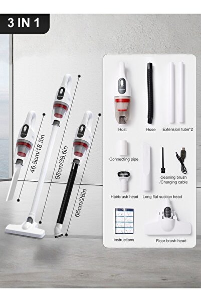 yaqeen 3 In-1 Cordless Vacuum 120W 20000 Pa powerful Suction, Handheld Vacuum With Washable HEPA Filter