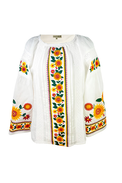 Inovius Bluza Alba cu Motiv Floral Galben - BMG94 M