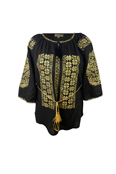 Inovius Bluza neagra cu motiv floral auriu - BMG163 L