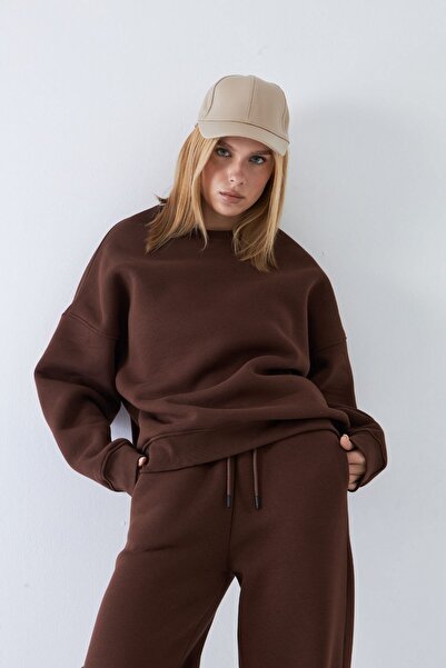 The Champ Clothing Unisex Oversized Sweatshirt Basic Καφέ – Στρογγυλή Λαιμόκοψη, 3 Νήματα Φλις