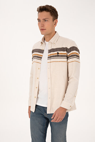 U.S. Polo Assn. Men's Cream Long Sleeve Shirt 50308334-Vr256