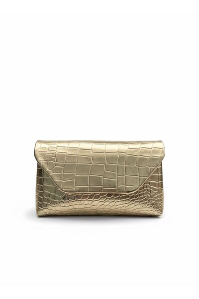 VELLICHOR Women's Gold Crocodile Patterned Evening Bag – Leather-Look
