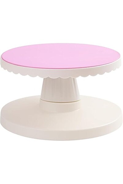 fitto حامل كيك دوار 360 درجة - وردي وأبيض، مانع للانزلاق، سهل التنظيف، دائري