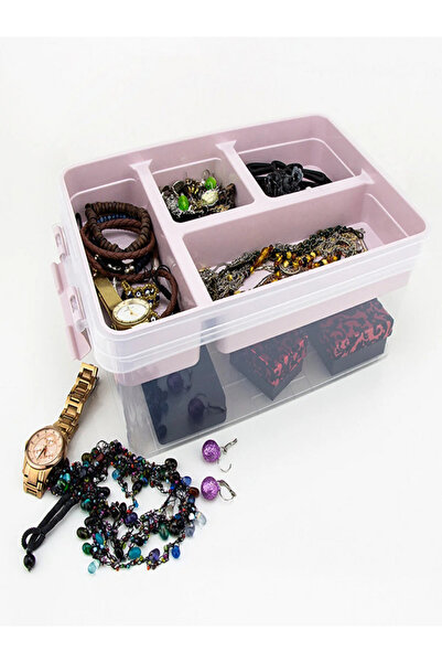 GenelTedarik Multi-Purpose Organizer Storage Box Jewelry Net Accessory Box with Lid and Compartments
