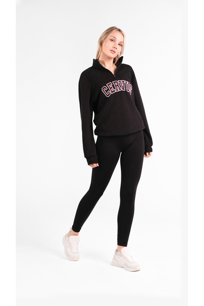 cervus Vela Zipper Collar 3 Thread Fleece Inside Sweatshirt Fleece-Lined V Oversized