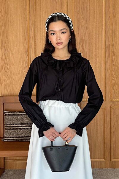 Ceylan Otantik Black Baby Collar Bow Shirt