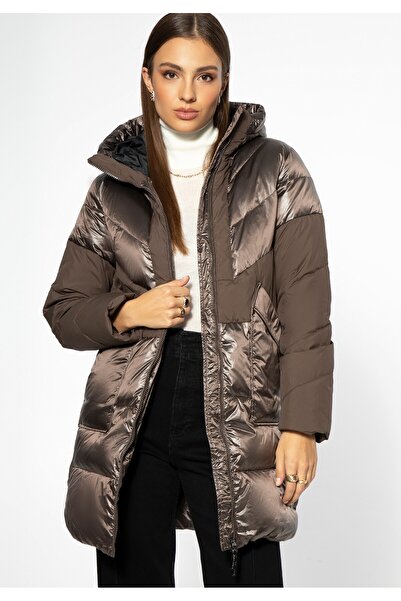 Wittchen Palton de damă cu puf și glugă, bej, nailon bej