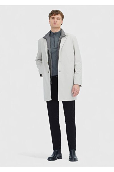 Ramsey Ecru Regular Fit Double-Breasted Collar Casual Woven Overcoat