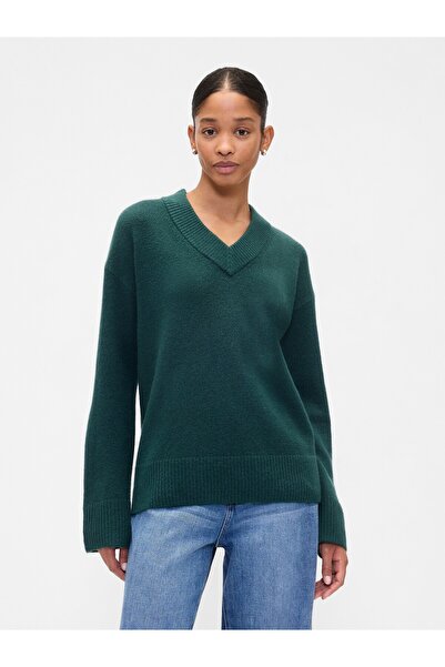 GAP Kadın Yeşil Oversized V Yaka Kazak