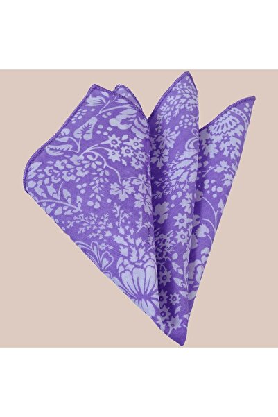 Exve Exclusive White Flower on Purple Lilac Printed Pocket Lapel Handkerchief