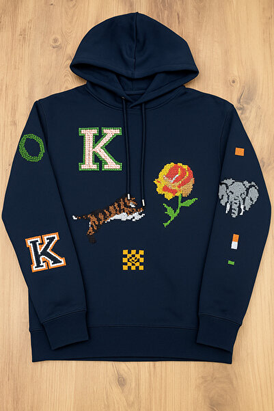 YusGos Unisex Men/Women High Quality Concept Sleeve and Chest Embroidered Cotton Hooded Knz Sweatshirt