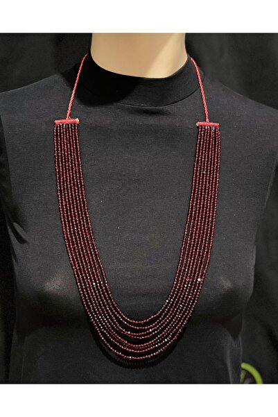 ZEYTUN AKSESUAR Özel Tasarım Bordo Kristal Boncuklu Çok Katlı Kolye