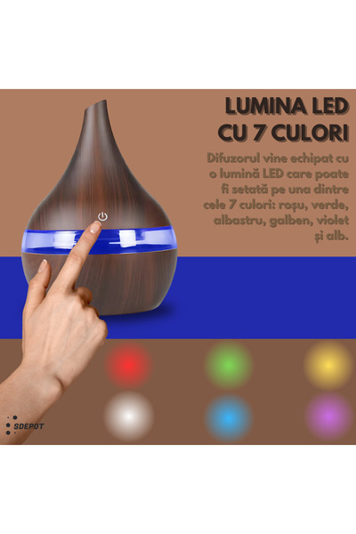 SDEPOT Aromatherapy diffuser, SDEPOT®, 7 LED colors, USB cable, humidifier, 300 ml