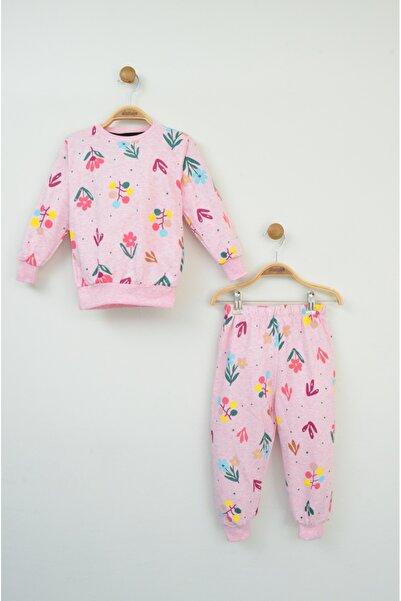 zubi baby & kids wear طقم بيجامة بناتي بأكمام طويلة ونقشة زهور وردية