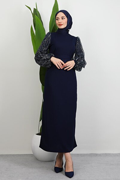 GİYZAMİLA İlknur Crepe Dress Navy Blue