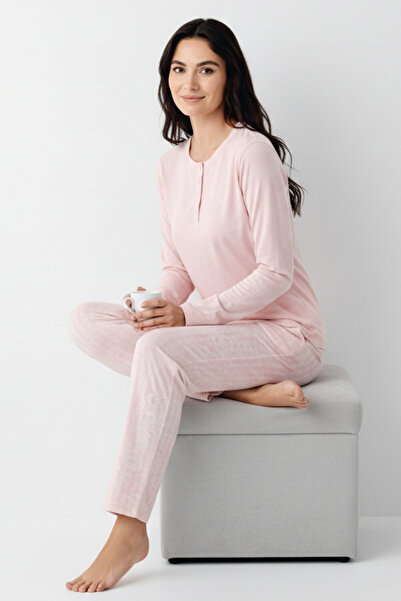 Pierre Cardin Women's Pink Round Half Placket Buttoned Collar Home Wear Pajama Set Vr.P9.0.C86.Y10.D1
