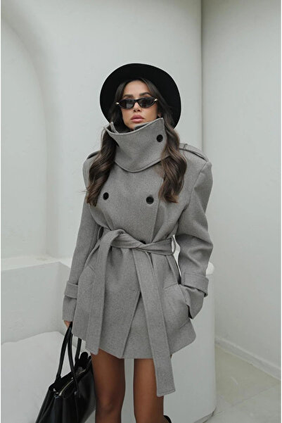 My Blog Nerzfarbener Kaschmirmantel mit Stehkragen und detaillierten Details – 1125