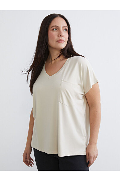 LC Waikiki Vizyon New Season Plus Size V-Neck Women's T-Shirt