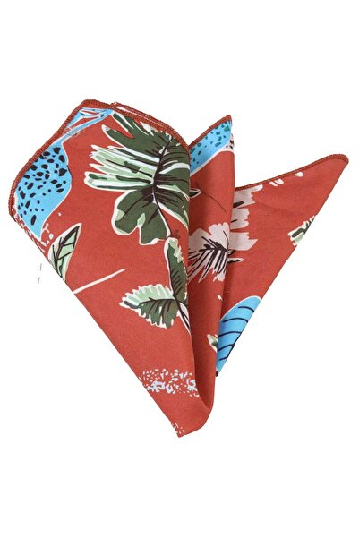 Exve Exclusive Blue Green Hawaiian Pattern Pocket Handkerchief on Cream Color