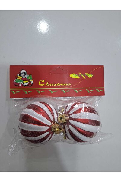 Astaş Christmas Red and White Sliced Ball Ornament 6cm Set of 2