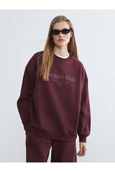 LC Waikiki Alita City Lcw Vision Plum Printed Oversize Women's Thick Sweatshi...