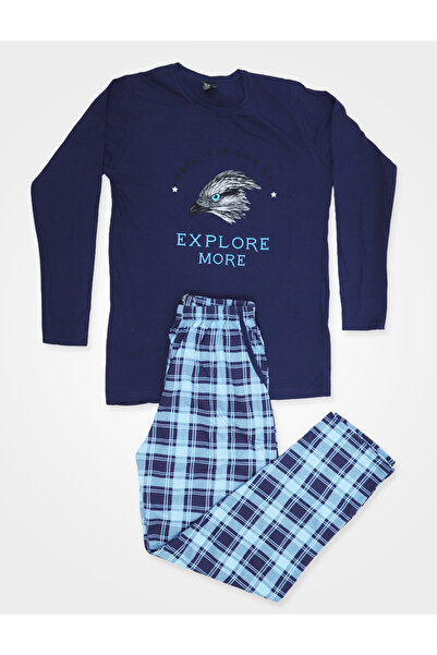 Serena Men's pajamas, cotton, long sleeves and long pants, navy blue