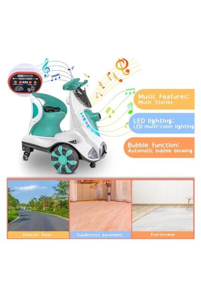 HAPPY JOKER Electric Kids Scooter with Bubble Machine, Speaker and Remote (Green)