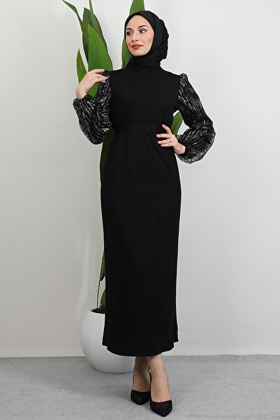 GİYZAMİLA Sleeve Detail Elisa Dress Black