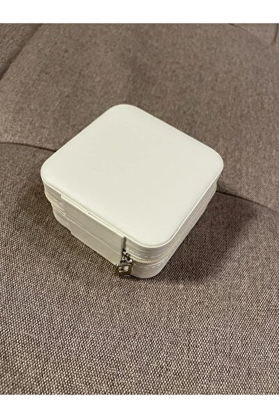 Generic YouBella Portable PU Leather Jewelry Storage Box with Zipper and Compartments (White)