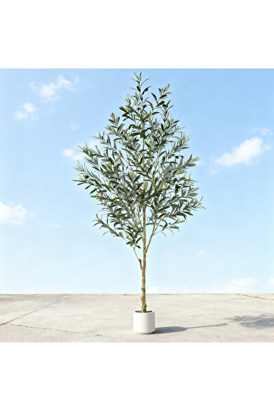 SCHENKERO شجرة زيتون صناعية مع وعاء أبيض أنيق، ديكور أرضي عصري 210 سم