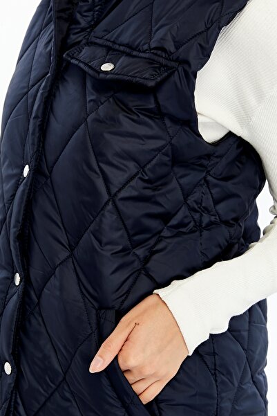 Modabenna Women's Hooded Long Snap Fastener Inflatable Filling Vest