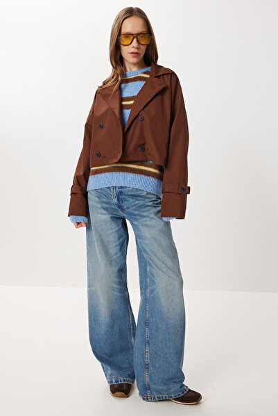 Lovelyİstanbul Double-Breasted Short Trench Coat Lmk0002 Brown