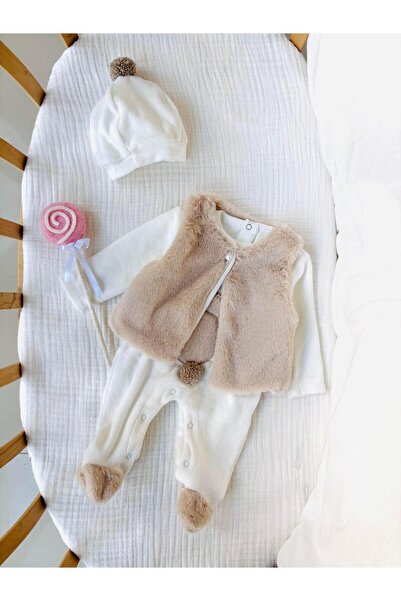 NUNU BABY Joy Peluş Yelek Tulum - Bej