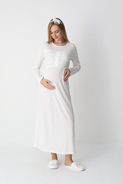 LOHOUSE Women's Special Lace Cotton Winter Maternity Nightgown Dressing Gown Set of 2