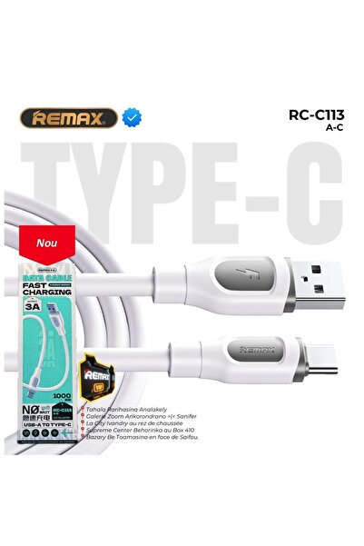 Remax RC-C113 fast charging data cable, 3A, USB-A to USB-C, 1 meter, white