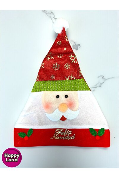 Happyland New Year's Hat Santa Claus Patterned Fiber Shiny Luxury Model 38 cm New Year's Hat Hpy-24